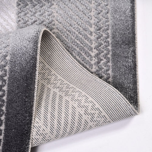 Machine Made Area Rug – Kimberly Grey Frame Rug With 10 mm Pile & Overlocked Edge