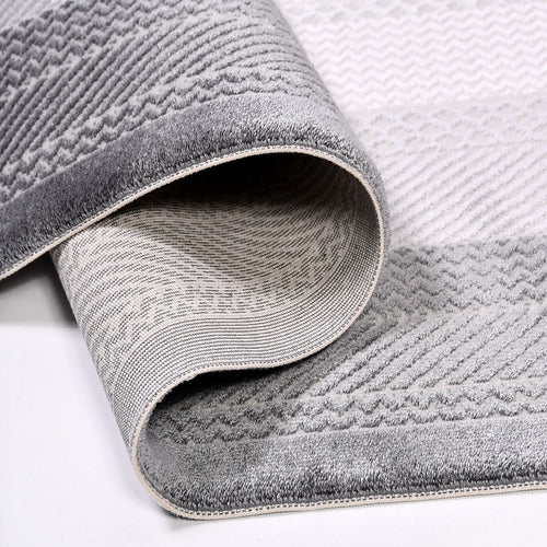 Machine Made Area Rug – Kimberly Grey Frame Rug With 10 mm Pile & Overlocked Edge