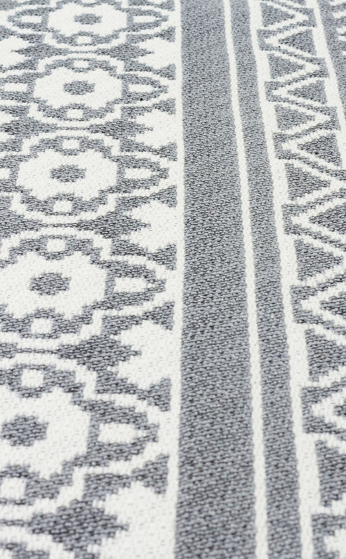 Grey Geometric Kilim Rug – Cotton Woven Washable Double Sided Area Rug