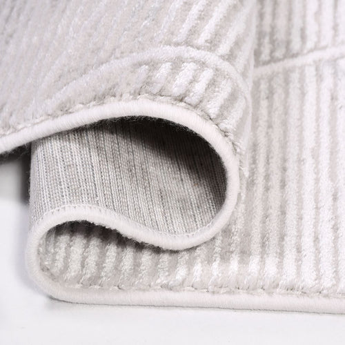 Grey Striped Area Rug – Machine Made Rug With 9 mm Pile Height & Cotton Weft