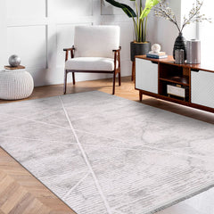 Grey Striped Area Rug – Machine Made Rug With 9 mm Pile Height & Cotton Weft