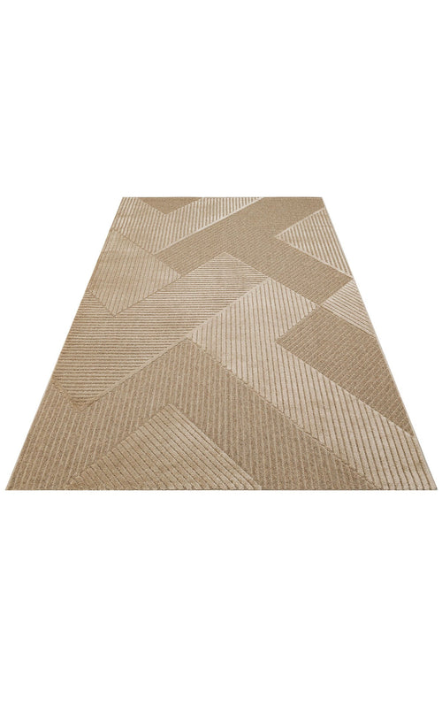Geometric Wool Rug - Machine Made Brown Flatweave Area Rug With Soft Texture