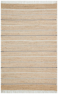 Handmade Jute Rug - Beige Striped Natural Jute Carpet With Soft Texture