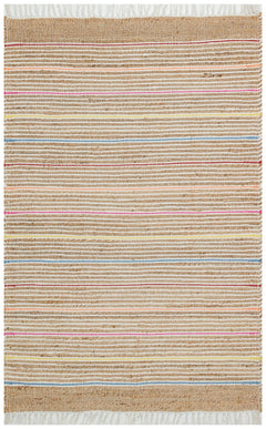 Handmade Jute Rug – Beige Striped Natural Jute Carpet | Soft Texture, Dust Free
