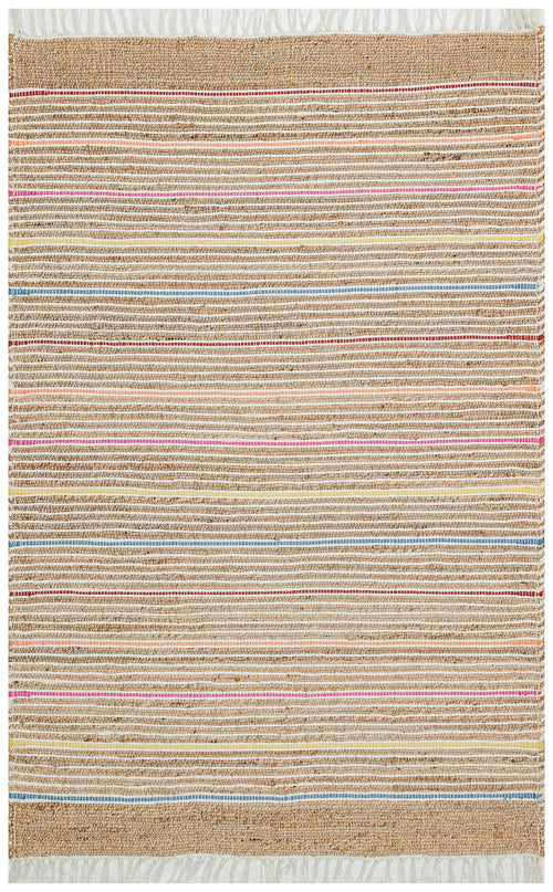 Handmade Jute Rug – Beige Striped Natural Jute Carpet | Soft Texture, Dust Free