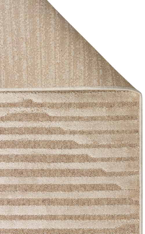 Wool Viscose Area Rug – Machine Made Rug | Geometric Brown Cream Flatweave Carpet