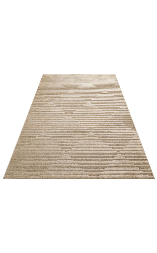 Wool Viscose Area Rug – Machine Made Rug | Geometric Brown Cream Flatweave Carpet