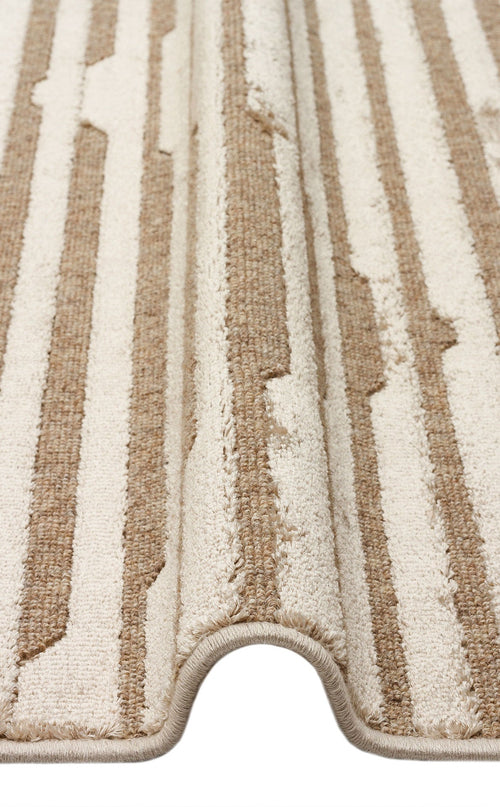 Wool Viscose Area Rug – Machine Made Rug | Geometric Brown Cream Flatweave Carpet