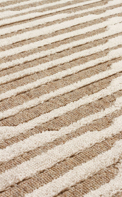 Wool Viscose Area Rug – Machine Made Rug | Geometric Brown Cream Flatweave Carpet