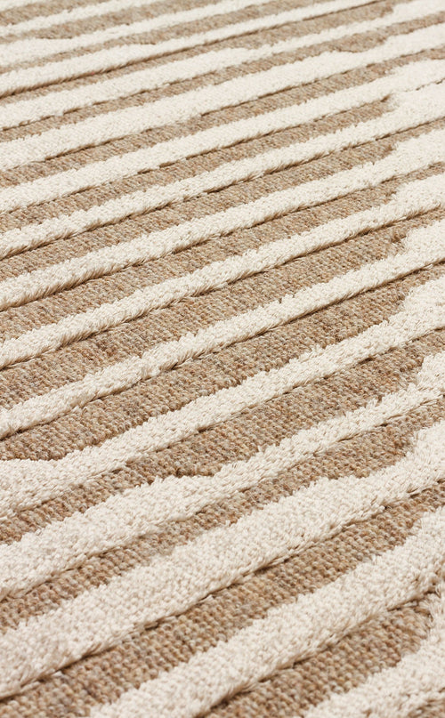 Wool Viscose Area Rug – Machine Made Rug | Geometric Brown Cream Flatweave Carpet