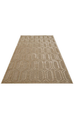 Geometric Wool Area Rug – Machine Made Brown Flatweave Carpet With Soft Texture