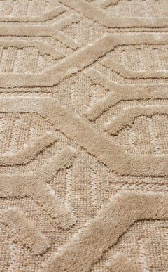 Geometric Wool Area Rug – Machine Made Brown Flatweave Carpet With Soft Texture