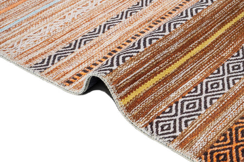 Brown Striped Area Rug – Soft Cotton Chenille Rug | Digital Print Carpet
