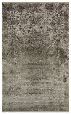 Machine Made Area Rug - Green Classic Overdyed High Low Textured Carpet