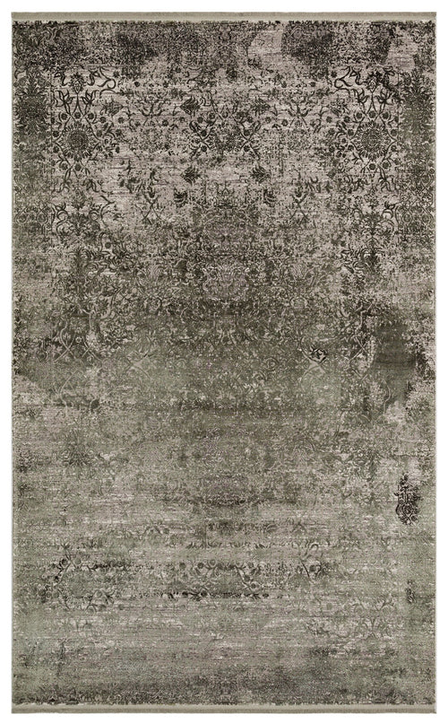 Machine Made Area Rug - Green Classic Overdyed High Low Textured Carpet