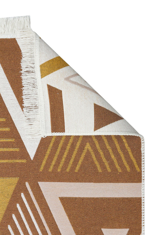 Cotton Kilim Rug - Beige Zigzag Modern Woven Double Sided Washable Rug