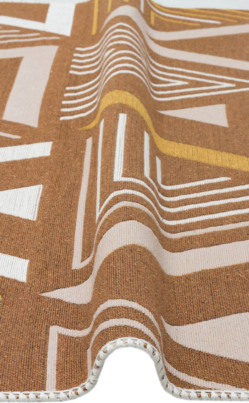 Cotton Kilim Rug - Beige Zigzag Modern Woven Double Sided Washable Rug