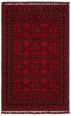 Afghan Washable Carpet - Red Area Rug Non Slip Flatweave Patterned Floor Mat