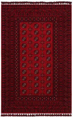 Afghan Washable Rug - Red Non Slip Rug | Fine Woven Dustproof Carpet