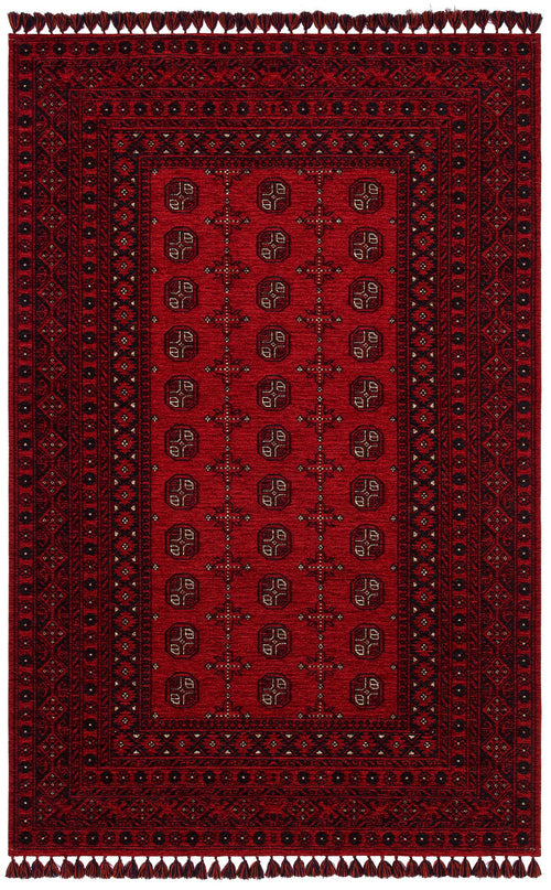 Afghan Washable Rug - Red Non Slip Rug | Fine Woven Dustproof Carpet