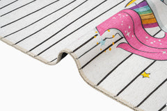 Kids Pink Rug - Digital Print Cotton Chenille Carpet for Playroom Floor Covering