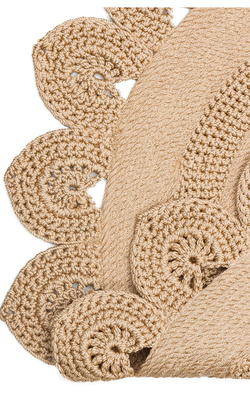 Modern Jute Rug - Beige Round Knit Rug With Soft Texture & Easy Clean