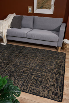 Modern Area Rug - Machine Made Brown Black Woven Cotton Carpet for Living Room