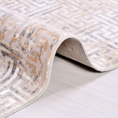 Geometric Area Rug – Machine Made Cream Beige Rug With 6mm Pile Height