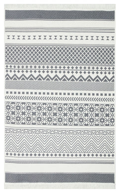 Grey Geometric Kilim Rug – Cotton Woven Washable Double Sided Area Rug