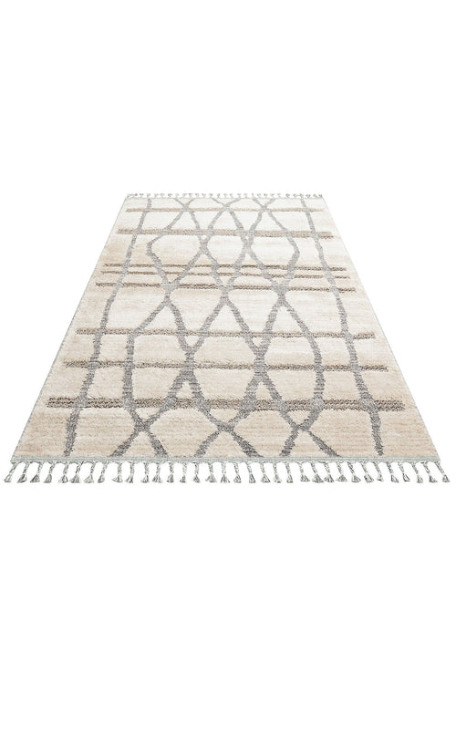 Cream Geometric Area Rug - Machine Made Rug With Soft Texture & Non Slip