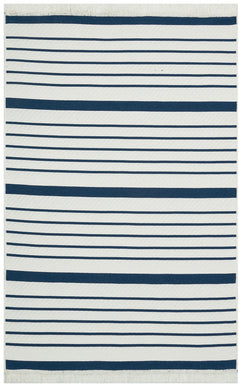 Blue Striped Cotton Kilim - Washable Non Slip Modern Woven Rug for Living Room