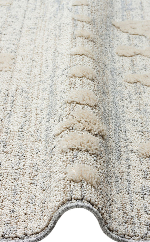 Machine Made Area Rug - Cream Geometric Flatweave Rug With Soft Texture