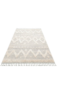 Machine Made Area Rug - Cream Geometric Flatweave Rug With Soft Texture