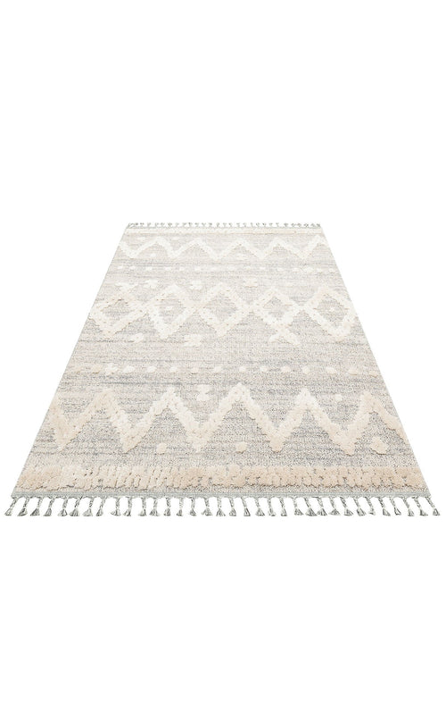 Machine Made Area Rug - Cream Geometric Flatweave Rug With Soft Texture