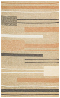 Beige Cotton Kilim - Striped Kilim Rug | Modern Woven Cotton Rug, Non Slip