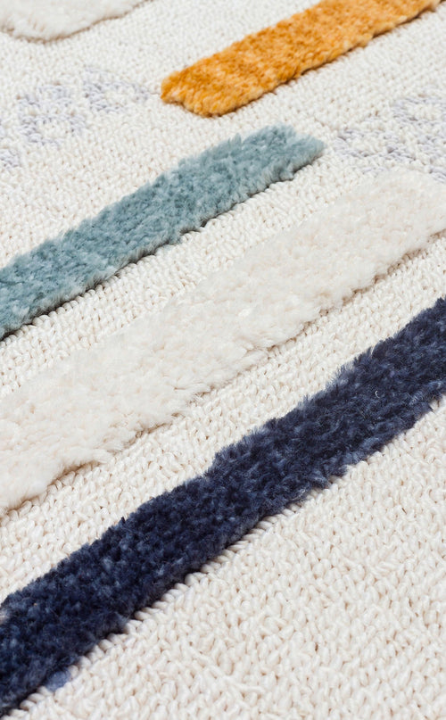 Scandinavian Striped Rug - Modern Area Rug With Soft Textured Ethnic Knitting