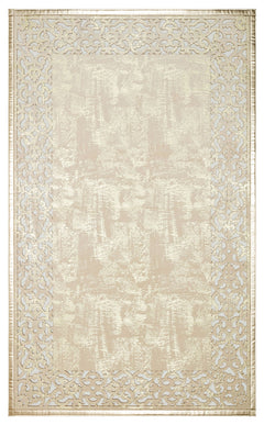 Carved Leather Rug – Modern Cream Leather Carpet With Shiny Border & Antislip