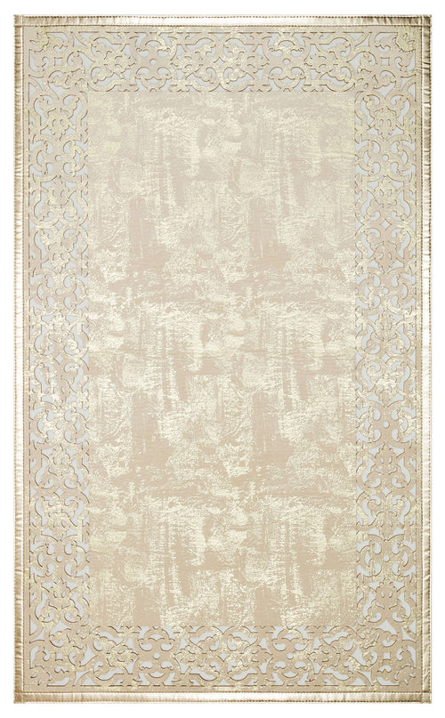 Carved Leather Rug – Modern Cream Leather Carpet With Shiny Border & Antislip