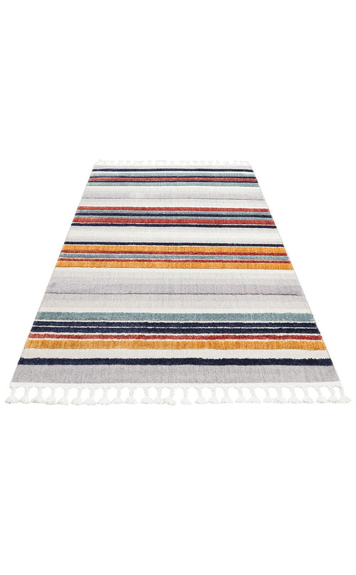 Striped Scandinavian Rug – Modern Soft Textured Carpet With Ethnic Knitting Pattern
