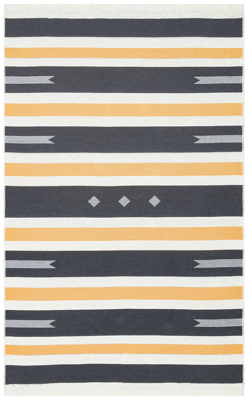 Yellow Striped Cotton Kilim - Washable Double Sided Modern Woven Rug
