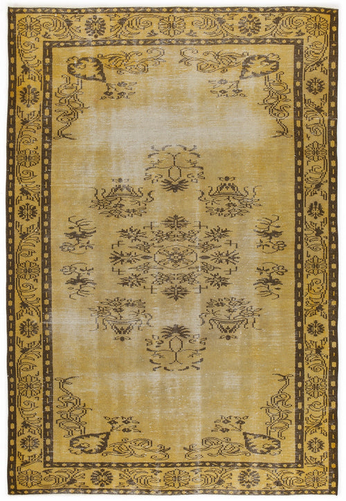Atina Yellow Vintage Wool Handmade Area Rug 5'10" x 8'11"