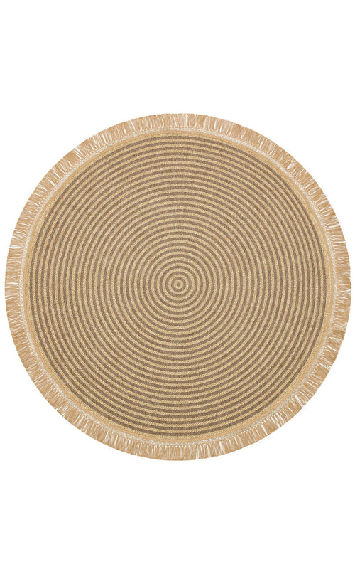Grey Geometric Kilim - Cotton Round Rug | Non Slip Flatweave Area Rug