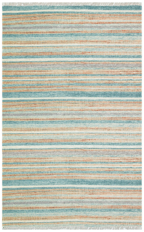 Blue Striped Cotton Kilim – Washable Cotton Rug | Double Sided, Fluff Resistant