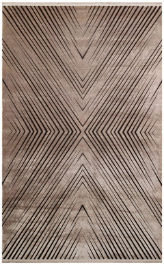 Machine Made Area Rug - Anthracite Zigzag Flatweave Carpet with Anti Slip