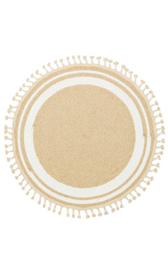 Round Jute Rug – Modern Beige Cotton Flatweave Eco Friendly Carpet