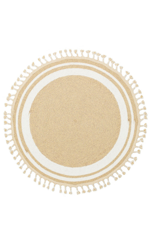 Round Jute Rug – Modern Beige Cotton Flatweave Eco Friendly Carpet