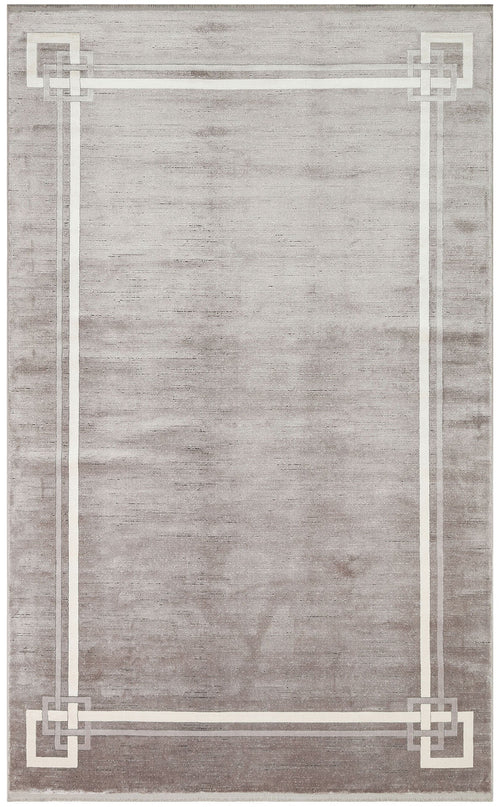 Machine Made Area Rug - Grey Frame Rug | Art Deco Carpet, Soft Texture, Easy To Clean