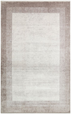 Machine Made Area Rug - Beige Bordered Flatweave Carpet for Living Room