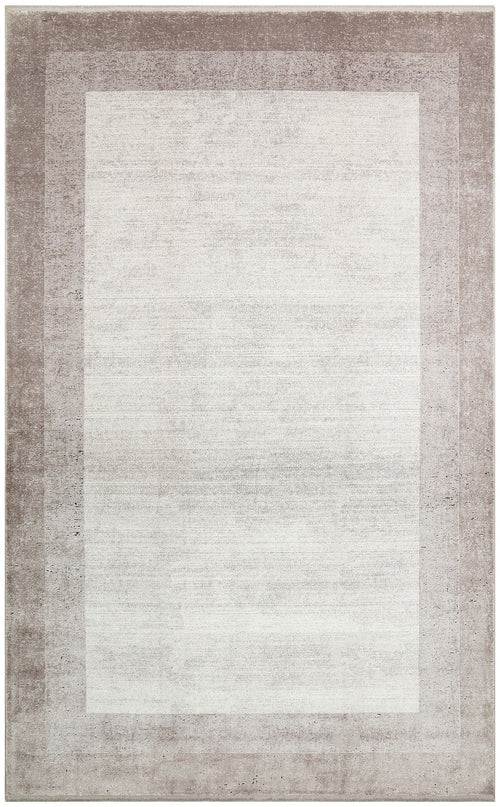 Machine Made Area Rug - Beige Bordered Flatweave Carpet for Living Room