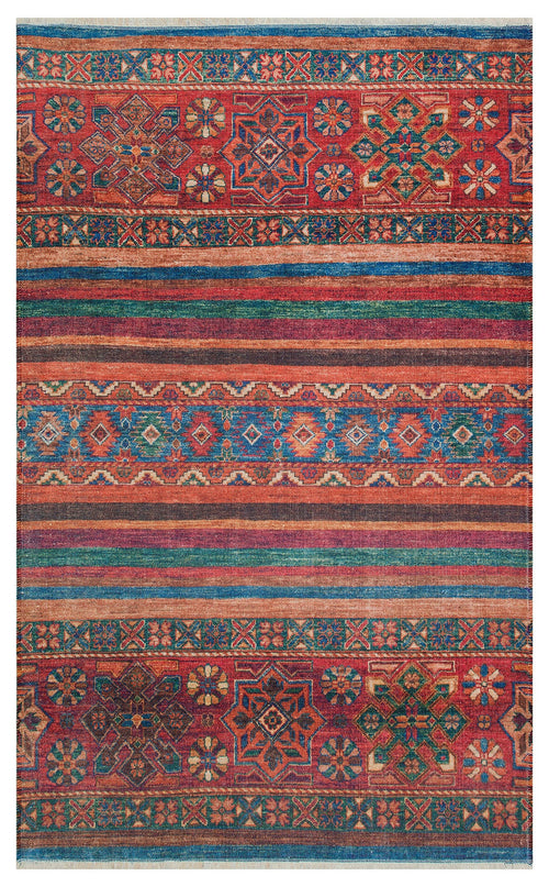 Red Striped Kilim - Modern Patterned Rug | Soft Texture Washable Carpet